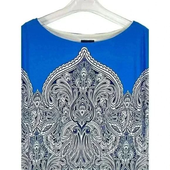 Adrianna Papell Print Jersey Shift Dress Blue Baroque Pattern Size 6 - Picture 8 of 8